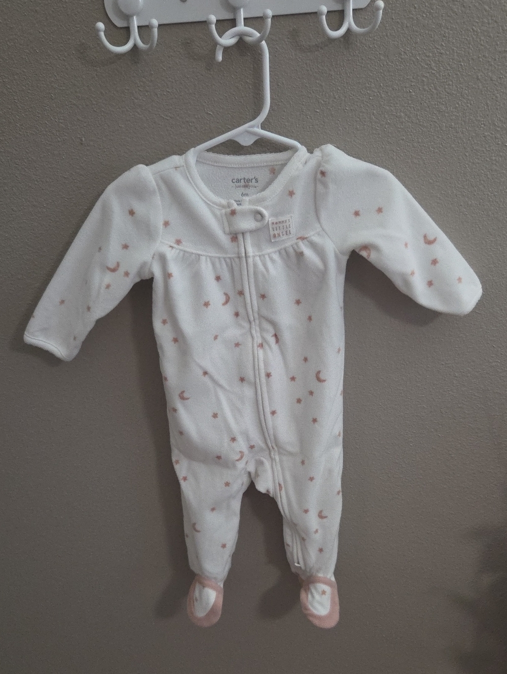 Carter's White Footed One-Piece with Pale Pink Moon & Star Print
